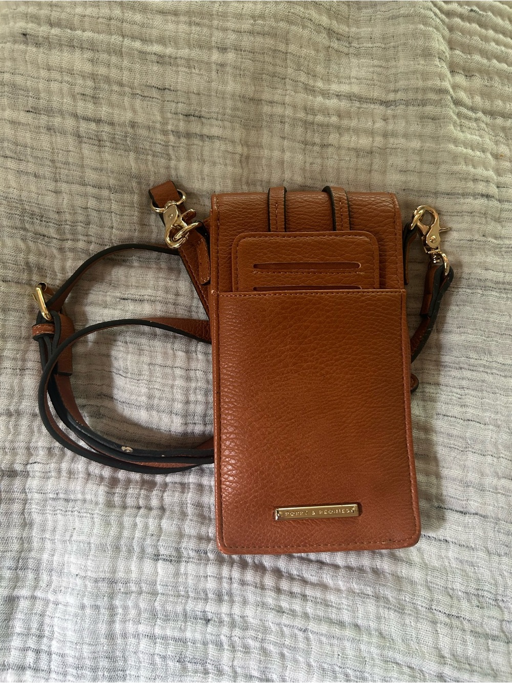 Poppy & Peonies Vegan Leather Crossbody Bag with Card Holder - Tan - Picture 2 of 2